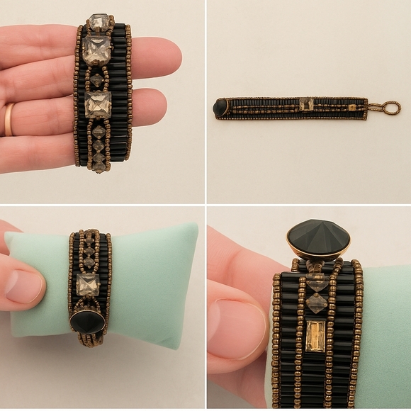 🖤Vintage1930s–50s Art Deco Revival Austrian Glass & Gilt Bead Bracelet - Picture 5 of 10
